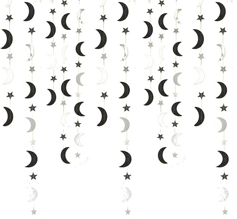 Silberner Mondkreis Punkt Girlande Party Dekoration Kit hängende Halbmond und Twinkle Little Star Streamer Bunting Banner für Kinder Erster Geburtstag Ramadan EID Mubarak Baby Dusche Hochzeitsdekor