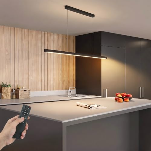 HOMCOM LED Pendelleuchte 114 cm Dimmbar Höhenverstellbar Fernbedienung | Memory-Funktion, Nachtmodus, Hängeleuchte, Pendellampe, Linear Design, Wohnzimmerlampe Hängend, für Esstisch Esszimmer