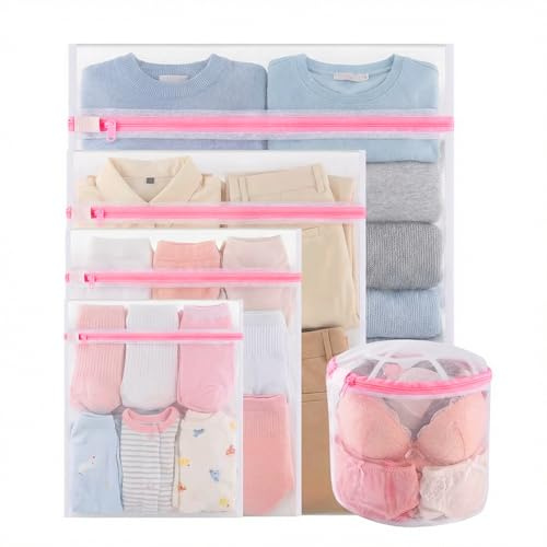 5PCS Mesh Laundry Bag, Reusable Durable Delicates Laundry Bag for Washing Machine, Mesh Laundry Bags for Blouse, Hosiery, Underwear, Bra, Lingerie and Baby Clothes, Laundry Bags Organizer