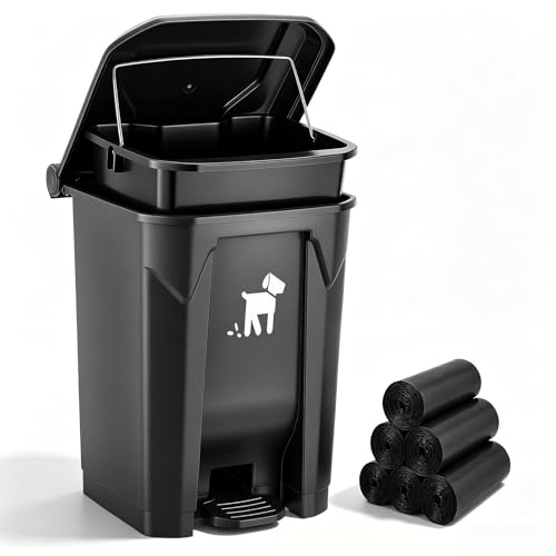Outdoor Dog Waste Bin for Garden, 5.3 Gal/20L Large Dog Poo Bin with Lid & Inner Bucket, Hands-Free Pet Trash Can with Foot Pedal, Double Odor Control Weather Resistant Dog Poop Disposal System