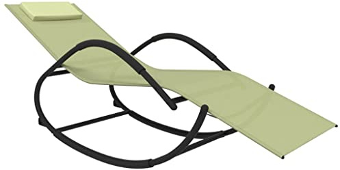 GeenYuu Schaukelliege Creme aus pulverbeschichtetem Stahl und atmungsaktivem Textilene, 158 x 60 x 77 cm, klappbar mit Verstellbarer Rückenlehne, ideal als Gartenliege, Balkonliege