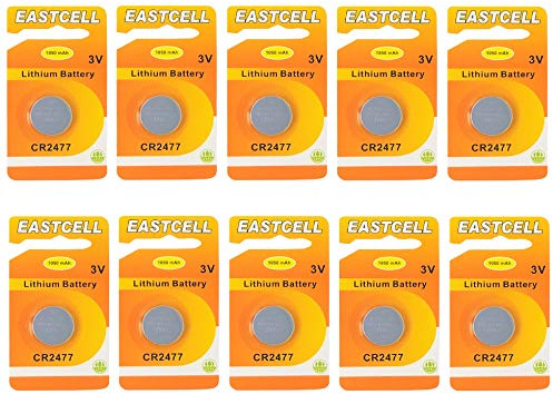 EASTCELL CR2477 3V 1100 mAh Lithium-Knopfzellen, 10 Einzelblister & Sensor | 10 EASTCELL CR2477 Lithium-Knopfzellen mit 3V und 1100 mAh, jeweils einzeln verpackt für saubere Vorratshaltung.