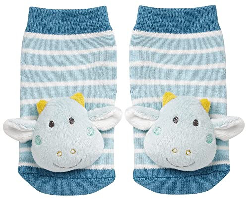 Fehn 065275 Rasselsöckchen Drache / Activity-Babysöckchen mit niedlichen Tier-Köpfchen zum Greifen, Rasseln, Strampeln & Geräusche erzeugen, Lernspielzeug für Babys von 0-12 Monaten, Einheitsgröße