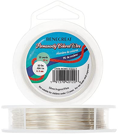 BENECREAT 22Gauge (0.6mm) Anlaufbeständiger Silberdraht, Schmuckherstellung Kupferdraht, 20M/22Yard