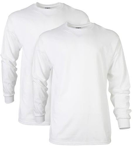 Gildan Men's Ultra Cotton Adult Long Sleeve T-Shirt, 2-Pack, White, Large