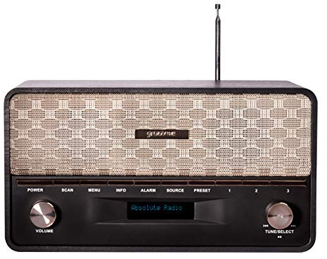 groov e Encore DAB/FM Digital Bluetooth Radio with Built-In Alarm Clock, AUX Input, 10W Speakers, 20 Preset Stations & LCD Display - Black