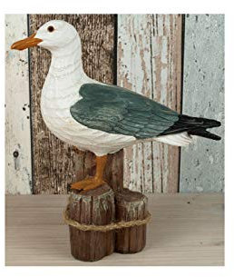 Küstenambiente Maritime Deko Figur Möwe auf Poller in Holzoptik 20x18x7cm (6202650)