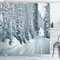 ABAKUHAUS Winter Duschvorhang, Ski Theme Snowy-Straße, Stoffliches Gewebe Badezimmerdekorationsset mit Haken, 175 x 220 cm, Weiß Schwarz