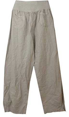 Vexcon Damen Hose/Leinenhose aus luftigem angenehm zu tragendem Leinen, bequemer Schnitt, Gummibund, 2 aufgesetzte Taschen vorne, Größen M - 3XL, Made in Italy (4XL, Beige)