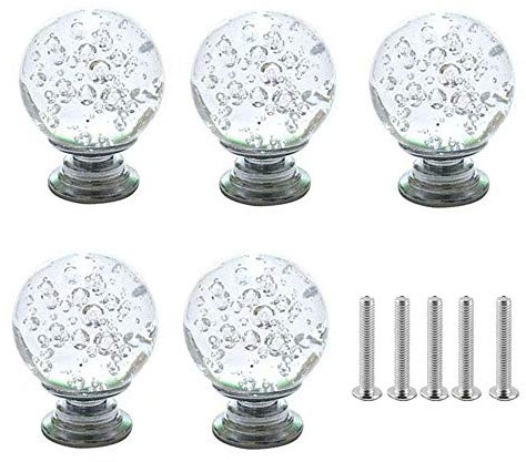 Frolahouse 5pcs Clear Round Ball Shape Crystal Glass Pull handle Bubble Knobs for Cupboard Wardrobe Cabinet Drawer Home Decor Door Pull Handles