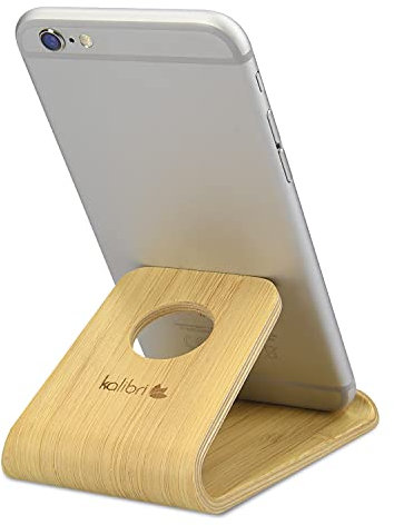 kalibri Support de téléphone Portable - Stand Universel en Bambou pour Smartphone et Tablette Compatible avec iPhone Samsung Galaxy Huawei