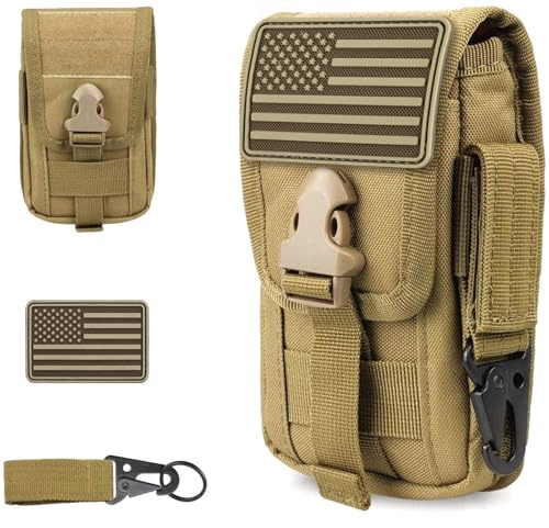 WYNEX Tactical Phone Pouch Molle,Smartphone Holster Bag EDC Utility Cellphone Lock Card Holder Organizer Fit for Waist Belt Case Include Tactical Gear Clip and U.S.A Patch