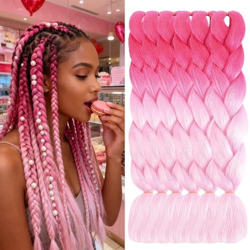 ShowJarlly Jumbo Flechte Kunsthaar, Ombre-Flechte-Extension, 24 Zoll Flechten-Extensions 5 Stücke für Crochet-Twist-Flechten und Box-Flechten zum Einflechten von Zöpfen Pfirsich/Hellrosa#