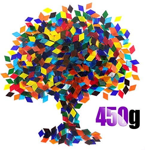Swpeet 1 Pound Mosaic Tiles Mixed Color Mosaic Glass Pieces with Organizing Container, Genuine Mosaic Tiles Glass Pieces Mosaic Perfect for Home Decoration Crafts Supply (Transparent, Diamond)