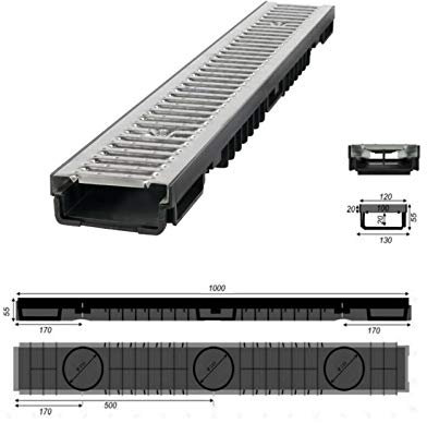 JeCo - Entwässerungsrinne Regenrinne Bodenrinne - Länge: 1 m/Höhe: 55 mm - Edelstahl 1,5 T (A15)