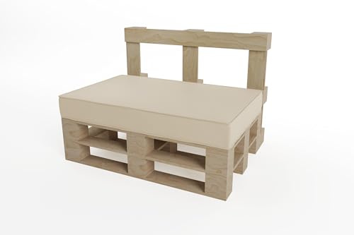 chilly pilley Palettenkissen Wasserdicht Keder Naht Palettenauflage Wasserfest Gartenkissen Wasserabweisend Palettenpolster Abnehmbar mit Reißverschluss Sofaskissen (Sitzkissen 120x60x15, Creme)