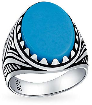 Personalisierte Herren Tier Wolf Klaue Set Großen Ovalen Cabochon Edelstein Blau Erstellt Türkis Signet Statement Western Ring Für Männer Oxidiert .925 Silber Handgefertigt In Der Türkei Anpassbar