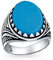 Personalisierte Herren Tier Wolf Klaue Set Großen Ovalen Cabochon Edelstein Blau Erstellt Türkis Signet Statement Western Ring Für Männer Oxidiert .925 Silber Handgefertigt In Der Türkei Anpassbar