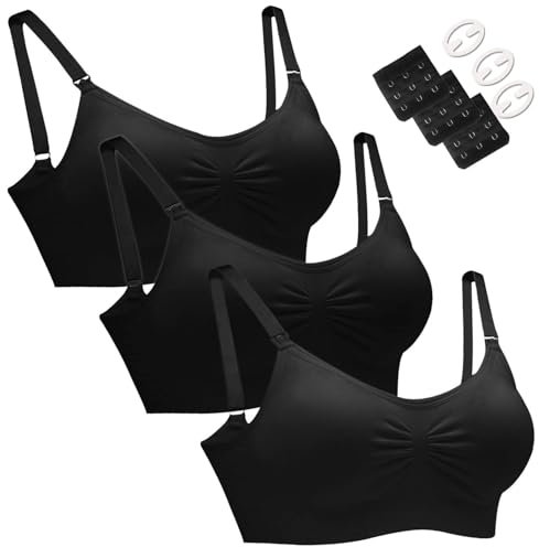 Hofish, confezione da 3 reggiseni per premaman senza cuciture, taglie S-XXL, con estensioni extra per reggiseno e clip Confezione da 3, nero M