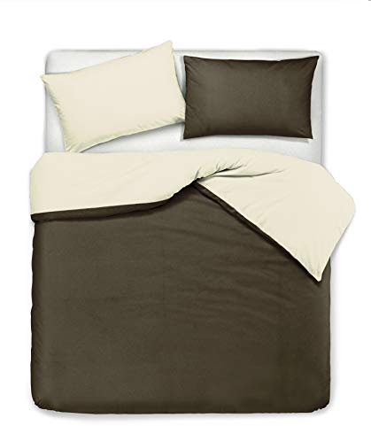 Novilunio Set copripiumino federe letto bicolor double face parure copripiumino in cotone made in Italy Matrimoniale Beige/Cacao