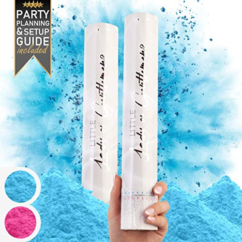 PrimePure Canon Confettis Gender Reveal - Poudre Biodegradable - Bleu, Lot de 2 - Canon a Confettis Bombe Fumigene Gender Reveal pour Annonce Sexes Bébé Garcon