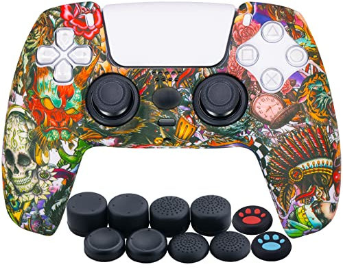 YoRHa Silicona Espesar Impresión Funda Piel Carcasas Cubierta Compatible de PS5 Mando x 1 (Ganado) con Agarres para el Pulgar x 10