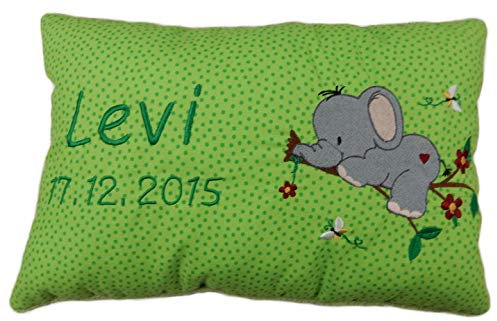 Momelie Grünes Schmusekissen * Kuschelkissen * Elefant * mit Namen Bestickt * ca. 25 * 40 cm groß * SK-gn_0069