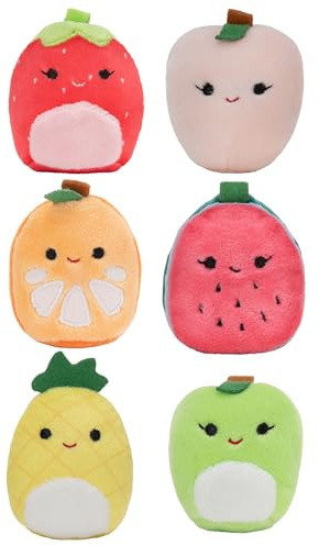 Squishville SQM0068 Mystery, sechs 5,1 cm, Minimallow Plüsch, unwiderstehlich weiche, Bunte Früchte, Mini-Pfirsich, Ananas und Wassermelonen-Squishmallows, Fruit Squad