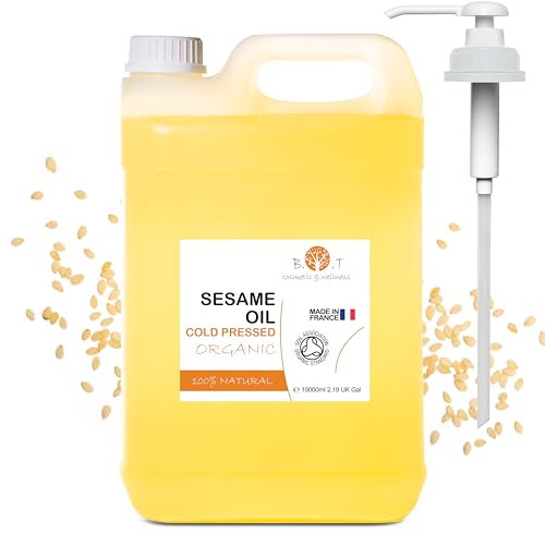 B.O.T Cosmetic & Wellness - Huile de Sésame Biologique 100% Naturelle | Huile Multi-Usage | Hydratant & Raffermissant pour Peau et Cheveux | Huile de Massage Ayurveda, Transparent, 10 L