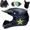 UIGJIOG Motorradhelm,Rockstar Motocross Helm,Helm Kinder,Helmets Kinder-Cross-Helm, Road Helm mit Handschuhe Maske Brille, ATV Helm MTB,Schwarz,XL(58~59cm)