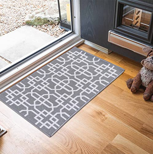 Havana Washable Non-Slip Kitchen Floor Mat, Cubed Trellis, Grey/Cream, 160x220cm