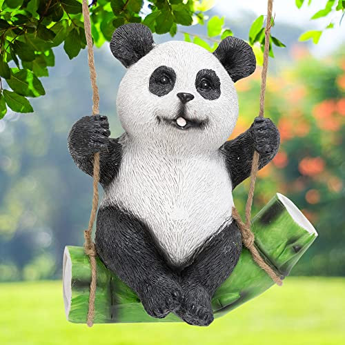 GloBrite Swing Panda Garden Statue Outdoor Ornament - Tree Hanging Sculpture | Cute Animal Figurines for Garden, Lawn, Patio, Yard, Porch, Christmas Decorations