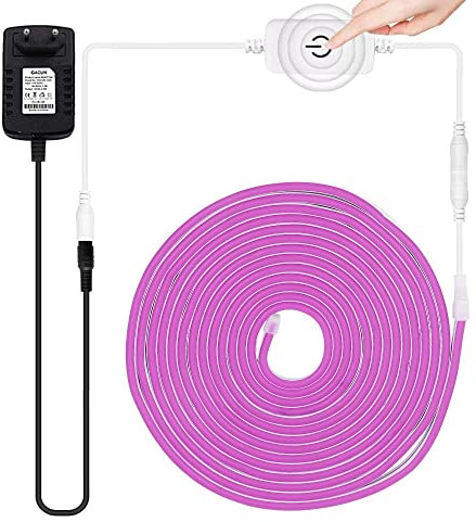 XUNATA Striscia LED al Neon Dimmerabile con Interruttore Dimmer Tattile, Nastro Leggero a Corda Flessibile DC 12V, Fai da te Home Art Decor Luce Pubblicitaria Commerciale (Viola, 5m)