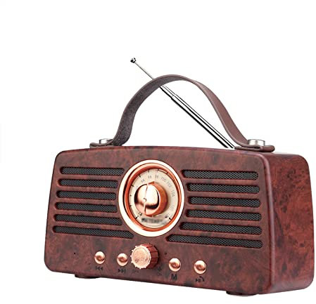 ZXNQ Radio FM avec Bluetooth, radios de Table Vintage, Prise en Charge de la Carte AUX/TF/USB, Batterie Rechargeable intégrée de 1500 mAh
