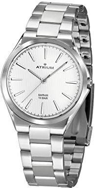 Atrium Damen-Armbanduhr Edelstahl Analog Quarz 10 bar Saphirglas mit Edelstahl Armband silberfarben weiß A34-30