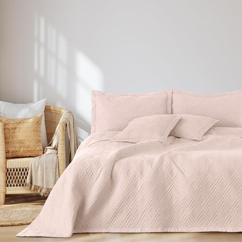 AmeliaHome Tagesdecke 220x240 cm Bettüberwürf zweiseitig Ultrasonic Steppung Polyester Ophelia Puderrosa