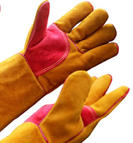 BJTYHT Hitzebeständig Handschuhe Schweißhandschuhe - Hitzebeständig und verschleißfest - for Wig/Mig-Schweißer/Kamin/Grill/Garten/Grillen/Herd (16 Zoll, Rotgold) 2 Paar