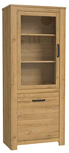 Newroom Vitrine Alteiche Vitrinenschrank Modern - 77x185,3x42,2 cm (BxHxT) - Glasvitrine Standvitrine Glasschrank - [Omar.Eight] Wohnzimmer Wohnstube