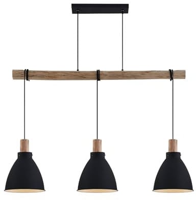 Lindby Esstisch Pendelleuchte Metall Holz, Hängeleuchte Esszimmer 3x E27 max. 60W ohne Leuchtmittel Hängelampe Wohnzimmer Esszimmerlampe Küchenlampe