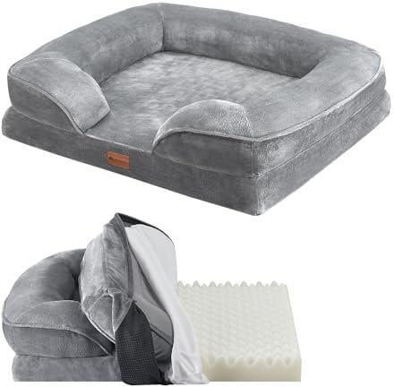 Juskys Hundebett Sheena M orthopädisch, waschbar & rutschfest - 72 x 60 x 17 cm - Hundesofa flauschig Hunde Grau - Haustierbett Hundesofa