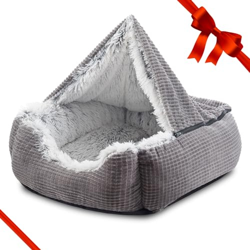 MIXJOY Hundebetten für mittelgroße und große und kleine Hunde, rechteckige Höhle mit Kapuze, Welpenbett, luxuriöses orthopädisches Katzenbett für Indoor-Katzen, Wärme und maschinenwaschbar (63,5 cm