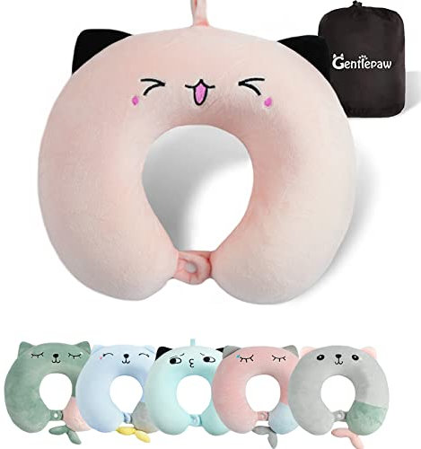 Gentlepaw Nackenhörnchen, Nackenkissen Kinder für Reise in Flugzeug, Auto, Zug, Memory Foam Reisekissen Erwachsene, U-förmiges Kissen mit niedlichem Tiermotiv, Kopfkissen Abnehmbarer Bezug (Rosa2)