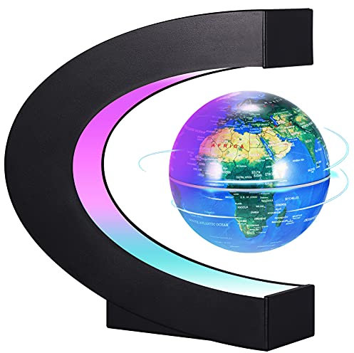 Schwimmender Globus mit LED-Lichtern, C-Form, magnetisch, schwebend, Anti-Schwerkraft, rotierende Weltkarte für Zuhause, Büro, Schreibtischdekoration, cooles Gadget, Männer, Frauen (blau)