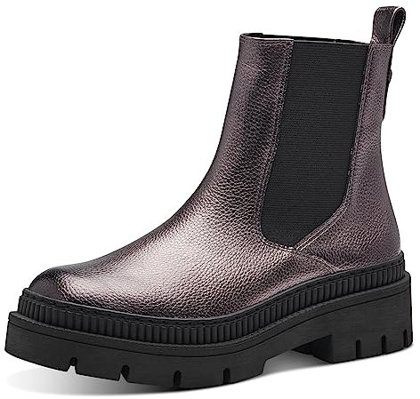 MARCO TOZZI Damen Chelsea Boots aus Kunstleder Plateau, Silber (Pewter), 41