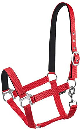 Start Halfter Pferd verstellbar – Nylon Halfter mit Polsterung – Größen: Pony, Cob, Warmblut – Komfortabel & Robust – Pferdehalfter für Stall & Weide (Rot, Cob)