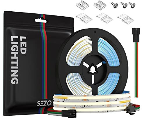 SEZO FCOB CCT WS2811 IC Hohe Dichte LED Streifen DC24V 5M 576LEDs/M Pixeladressierbare 2700K-6000K COB CCT+ IC LED Strip 10W/M IP30 für DIY Dekoration (SPI LED Controller Separat Erhältlich)