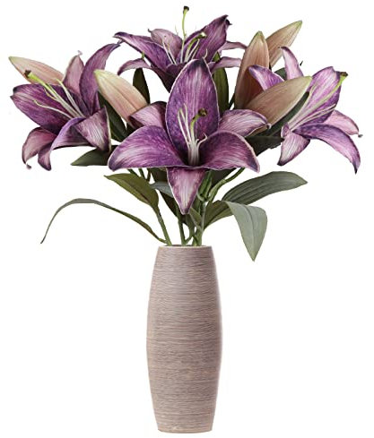 IPOPU Künstliche Lilienblumen, Vintage-Lilien-Blumen, Seidenblumen für Heimdekoration, Innenbereich, Tigerlilie, violett, Blumenarrangement, Hochzeit, Party, Dekoration, Heimdekoration, 5 Stück