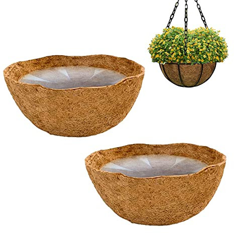 Pomurom 2 Piezas 25cm Fibra Coco Natural para Macetas Flores Colgantes, Revestimiento Macetas Flores Reemplazables, Coco para Macetas Interior Exterior jardín Porche balcón