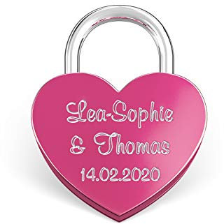 LIEBESSCHLOSS-FACTORY Kleines mini Herz-Schloss Pink mit Gravur und Schlüssel, gratis Geschenkbox uvm. Jetzt graviertes Liebes-Schloss in Herzform gestalten!