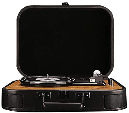 CAFFIA 3-Speed Bluetooth Portable Suitcase Record Player with Built-in Speakers, Entertainment/Home Decoration/Gift,Black